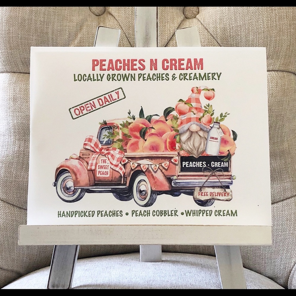 PEACHES N CREAM Wood Sign Wall Hanging New Decor